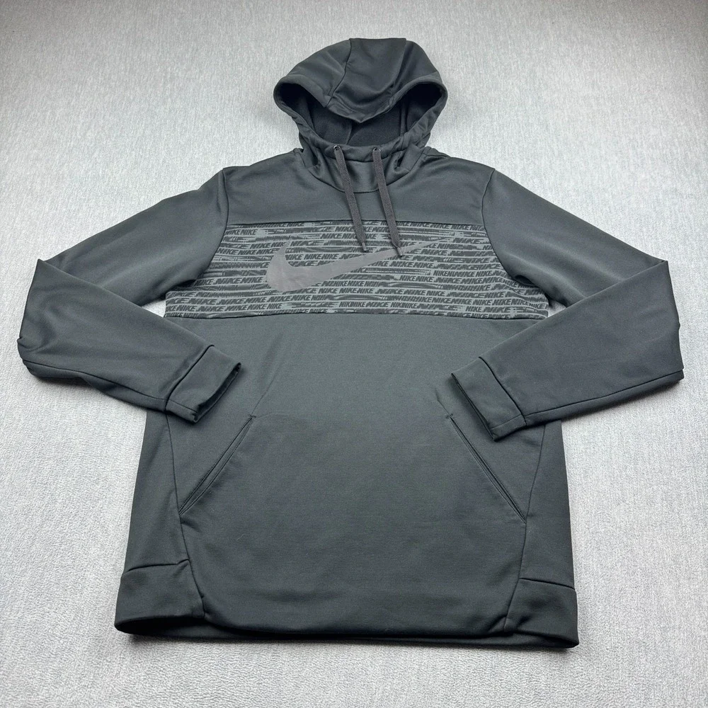 Nike Pullover Mens Medium Black Therma Dri-Fit Hoodie Drawstring Fleece Training